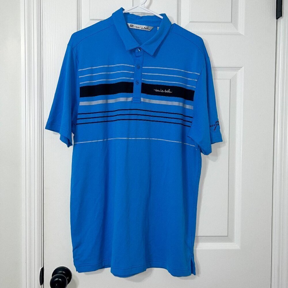 Travis Mathew Golf Polo Shirt Blue Stripes Size L